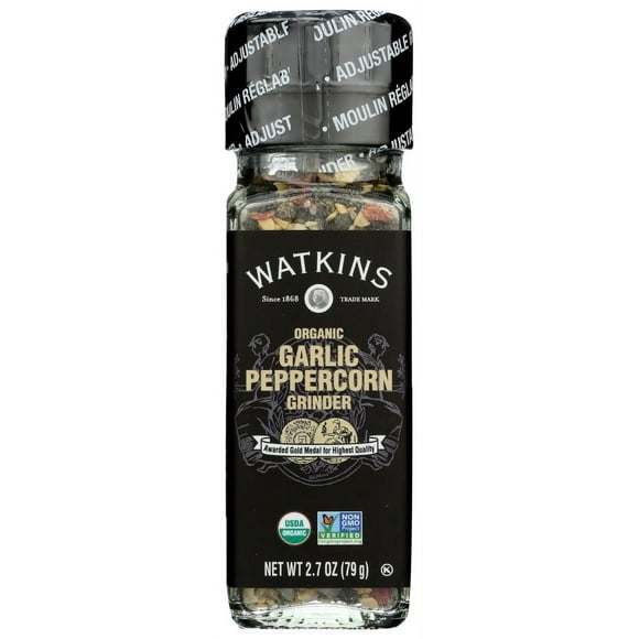 Watkins Gourmet Organic Spice Grinder, Garlic Peppercorn, 2.7 oz