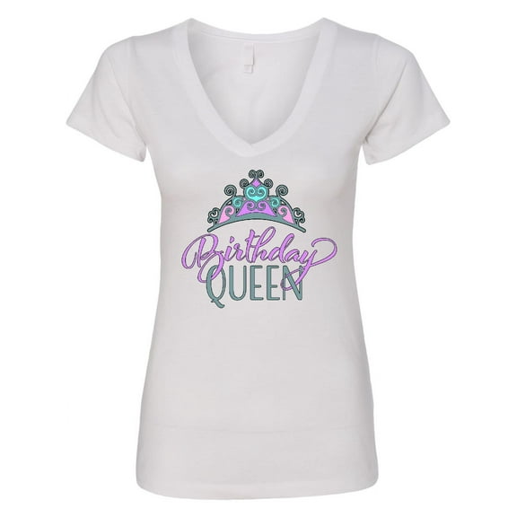 Inktastic Birthday Queen with Pink and Purple Tiara Women's V-Neck T-Shirt