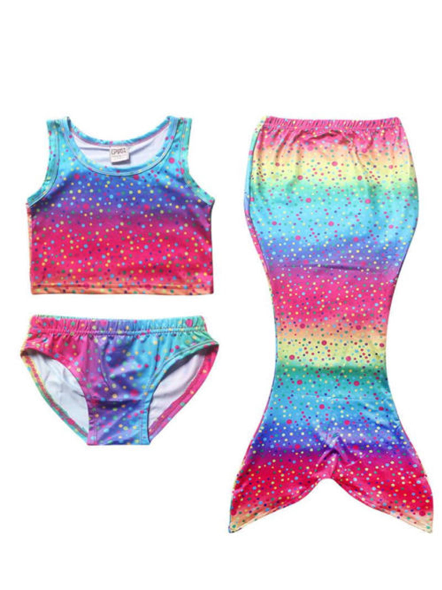 Girls 3pcs Swimmable Bikini Mermaid Tail Sea-maid Swimming Swimwear Costume Sets 