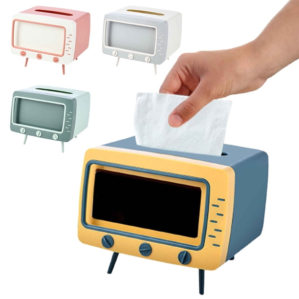 Funda de pañuelo con forma de televisor y soporte para teléfono • Diseño retro para salón • Plástico ABS • 7,28x5,70x6,29 pulgadas • Contiene pañuelos estándar y sobredimensionados