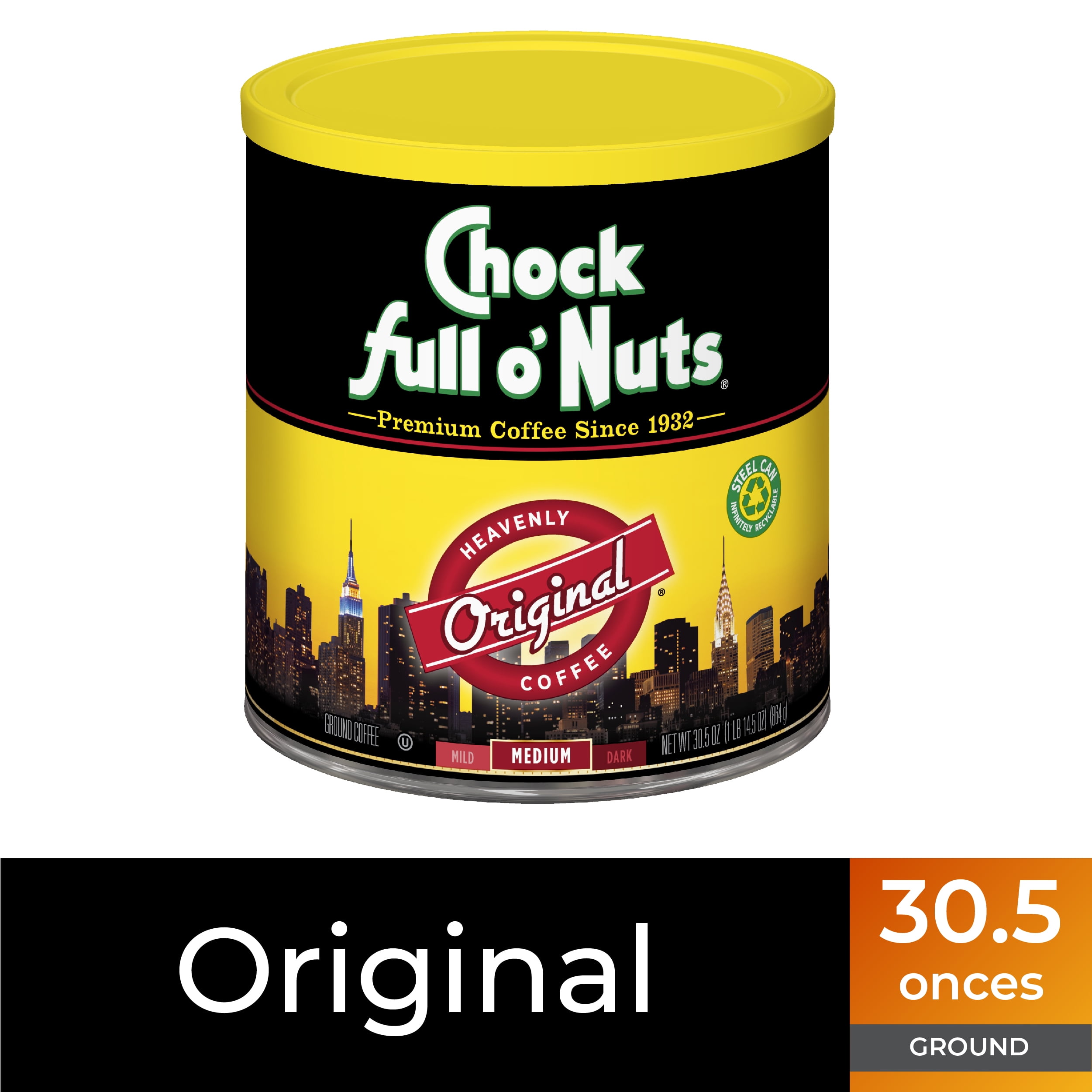 Chock Full oNuts Original Blend Ground Coffee, Medium Roast, 30.5 Oz. Can
