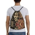 thumbnail image 2 of Drawstring Backpack - Gothic Eastern Floral Skull Splash Proof Small Drawstring Gym Bag for Women Men, Cinch Sports String Bag Backpack for Travel Swimming Beach, 2 of 8