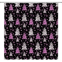 Christmas Tree Extra Long Shower Curtain, Purple Xmas Pine Tree Star Winter Holiday Festival Forest Teens Rustic Bathroom Home Curtain Decor with Hooks,70" Wx84 H