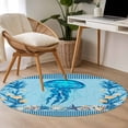 thumbnail image 5 of Summer Nautical Round Living Room Rugs 4 ft, Ocean Jellyfish Cartoon Starfish Coral Black Stripes Washable Area Rug Non-Slip Sturdy Edge Binding Round Carpet for Entryway Kitchen Bedroom Bathroom, 5 of 9