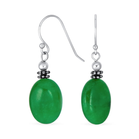 Bling Jewelry Womens Bali Green Jade Oval Gemstone Drop Earrings .925Sterling Silver