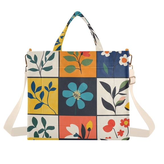 FORMRS Womens Corduroy Tote Bag Crossbody Shoulder Handbag with Pocket, Floral Patterns