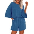 thumbnail image 1 of Conjunto de Verano Casual para Mujeres Color Sólido Manga Corta con Pantalones Cortos Elásticos, 1 of 3