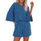 thumbnail image 1 of Conjunto de Verano Casual para Mujeres Color Sólido Manga Corta con Pantalones Cortos Elásticos, 1 of 3