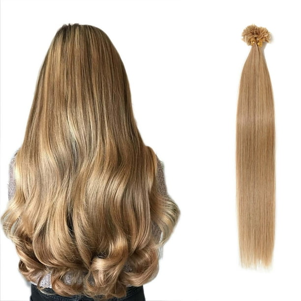 S-noilite 200 Strands Pre Bonded Human Hair Extensions U Tip Nail Tip  Keratin Remy Straight Dark Blonde,18