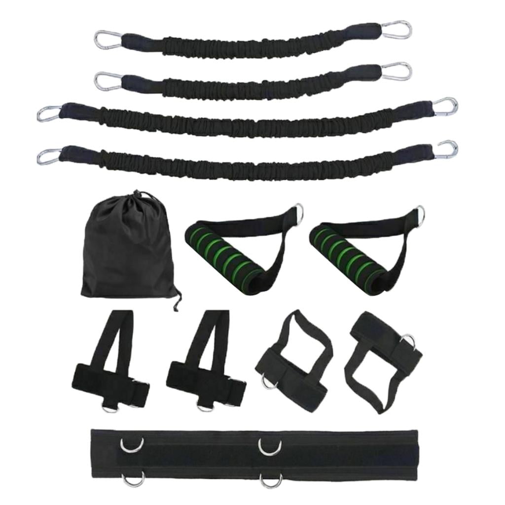 12PCS Resistance Bands Stretching Strap Set, 4 Resistance Bands, Adjustable Waist Belt, /Wrist , Door Anchor Handles with , Black, 30lbs