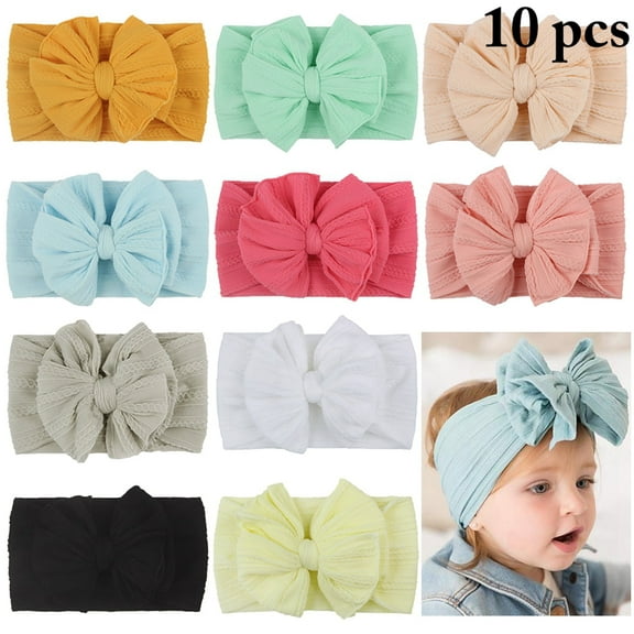 Peaoy 10PCS Baby Headbands Soft Nylon Head Wrap Stretchy Bow Hairbands for Girls Newborn Infant Toddlers