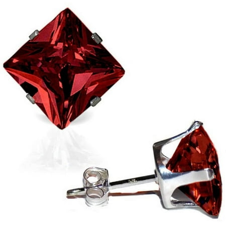 A&M 925 Sterling Silver 6mm Square Birthstone Stud Earrings, Push Back, Unisex Jewelry