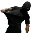 thumbnail image 5 of BVnarty Men's Summer Solid Short Sleeve Hooded Mask Top Elastic Quick Dry Casual Athletic Outdoor Sun Protection Daily Tee Black XXXL, 5 of 7