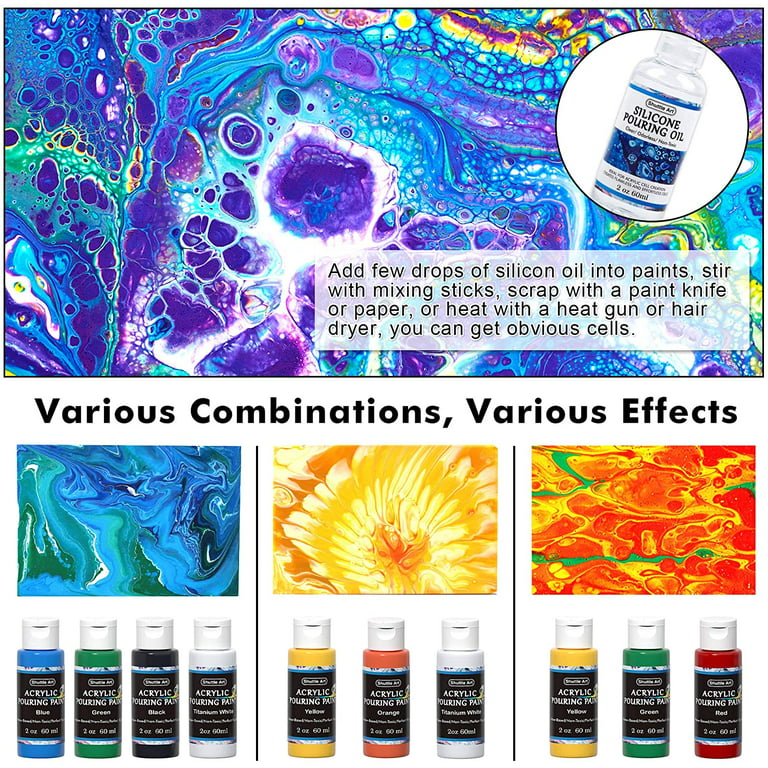 Acrylic Pouring Paint 43 PCS of 36 Bottles (2 oz/60ml) ,32 Assorted Colors  Set to Pre-Mixed High Flow Acrylic Paint Pouring Supplies for Canvas Glass