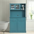thumbnail image 6 of KIGOTY Kitchen Trash Cabinet, Double Tilt Out Trash Can Cabinet with Countertop and Drawer, Free-Standing Pet Proof Recycling Cabinet Garbage Can Holder (67"H,Blue), 6 of 8