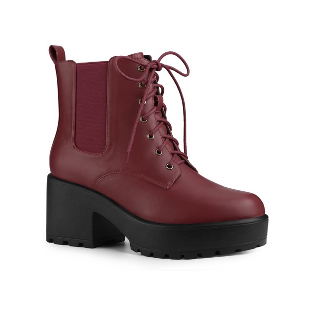Unique Bargains Women's Platform Chunky Heels Chelsea Combat Boots