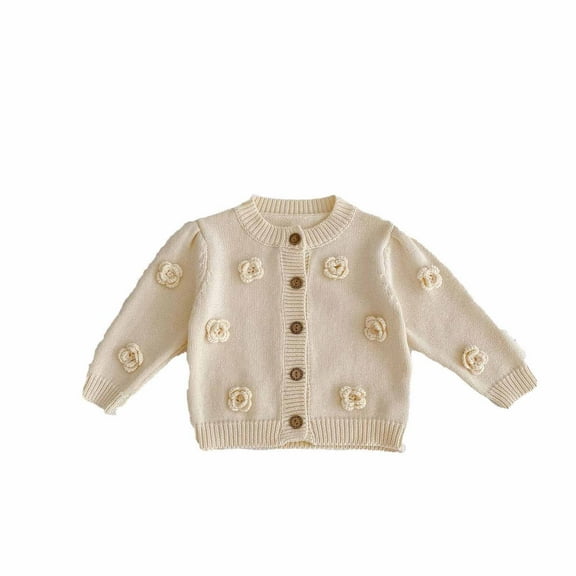 ZyeKqe Newborn Baby Girls Cardigans Long Sleeve Sweaters Button down Crewneck Knitwear Coat Outwear Fall Winter Clothes