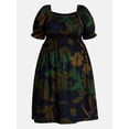 thumbnail image 4 of Terra & Sky Women's Plus Smocked Cotton Midi Dress with Short Puff Sleeves, Sizes- 0X-5X, 4 of 4
