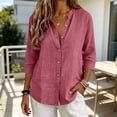thumbnail image 5 of Only Moment Button Down Shirts for Women 3/4 Sleeve V Neck Linen Casual Loose Long Sleeve Solid Lapel Long Blouses Tops with Pockets Hot Pink,S, 5 of 7
