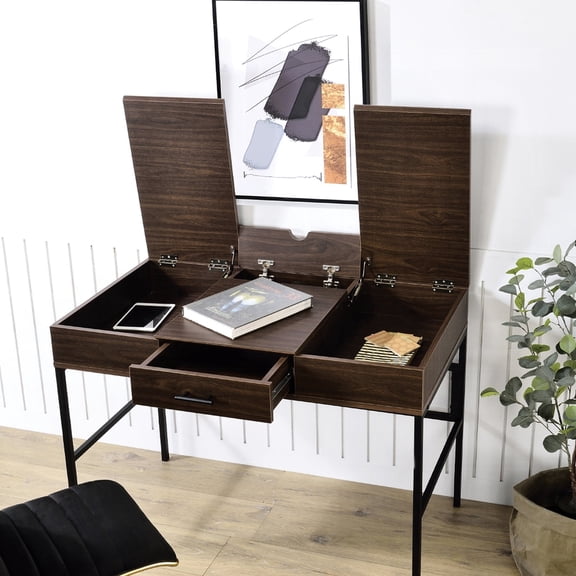 Wood and Metal Writing Desk with USB / Ample Drawer Space for Office Use