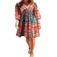 thumbnail image 3 of AMERTEER Robe Boho Imprimée pour Femmes Style Vintage Floral Ethnique Robe de Plage Manches Longues Décontractée Rouge Bleu Jaune m, 3 of 5