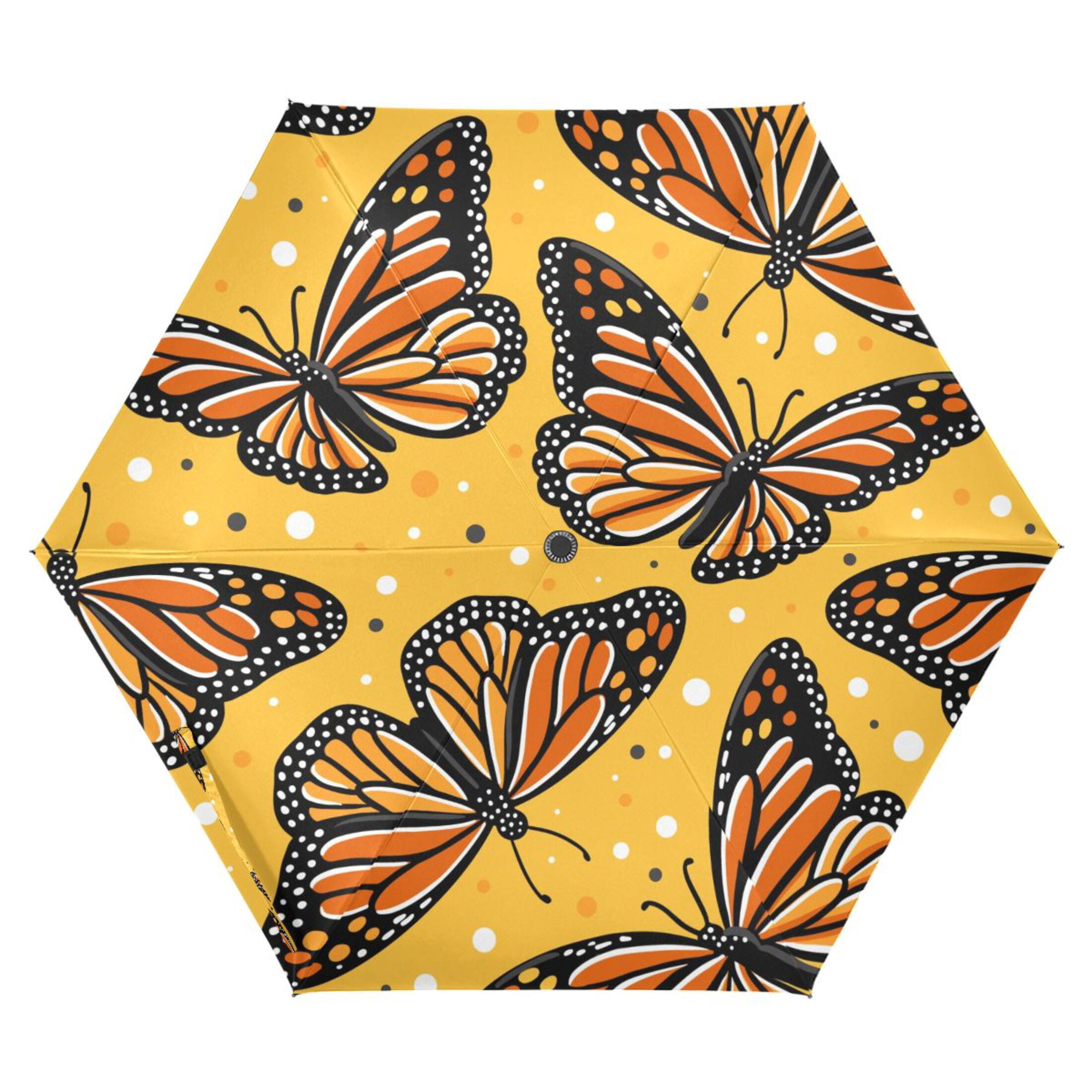 Monarch Butterflies Compact Folding Umbrella for Rain Windproof Travel Umbrella UPF 50+ Lightweight Packable Arc Size