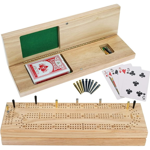 WE Games Wooden Travel Cribbage Board Game Set, Continuous 3 Track for 2-3 Players