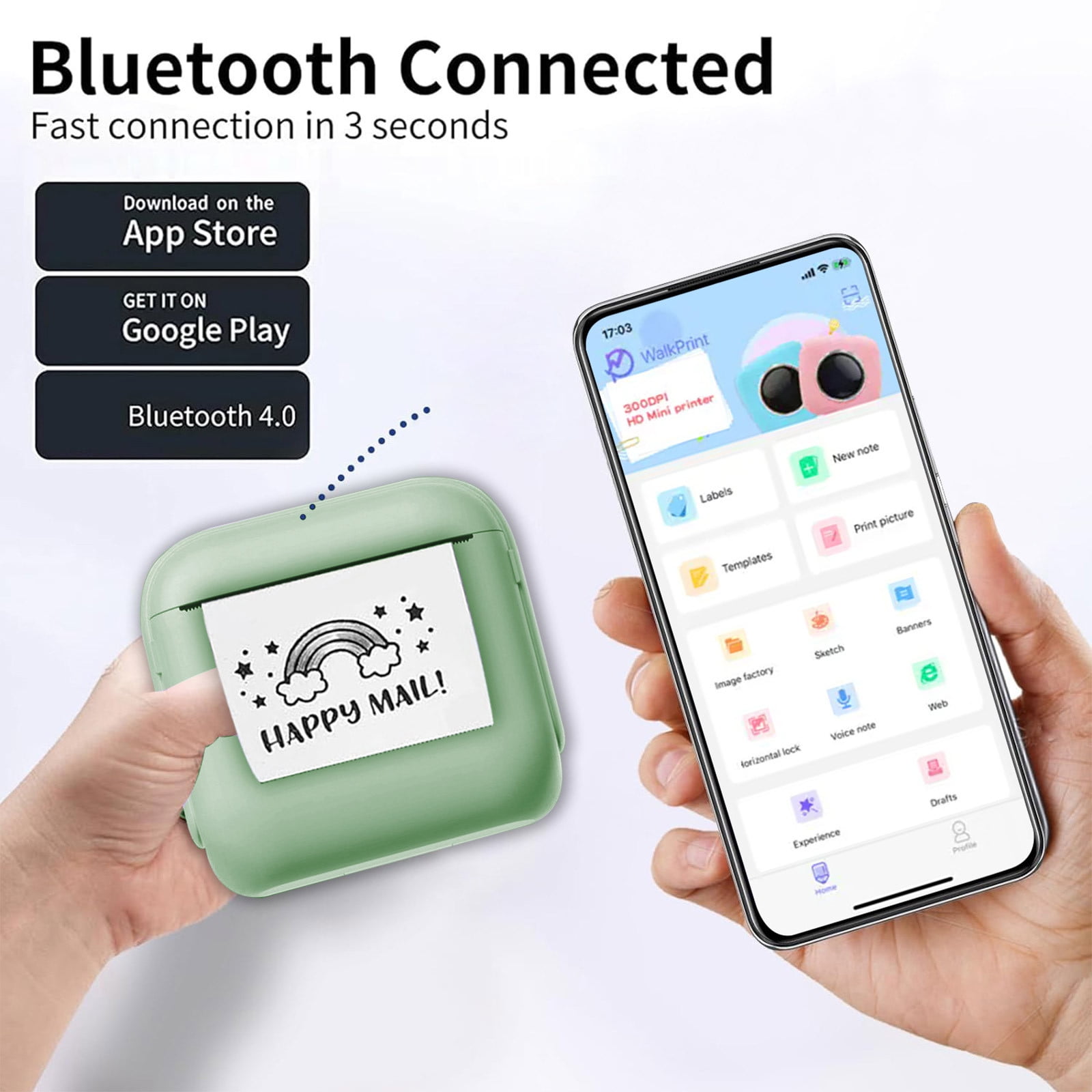 Cagogo Thermal Label Printer, Bluetooth Barcode Printer Portable Wireless, Inkless Adhesive Label Maker for Home Office Shipping, Teen Photo Mini Printer