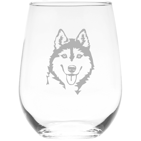 C&M Personal Gifts 17 oz Husky Dog Themed Stemless Wine Glass (Style H2)