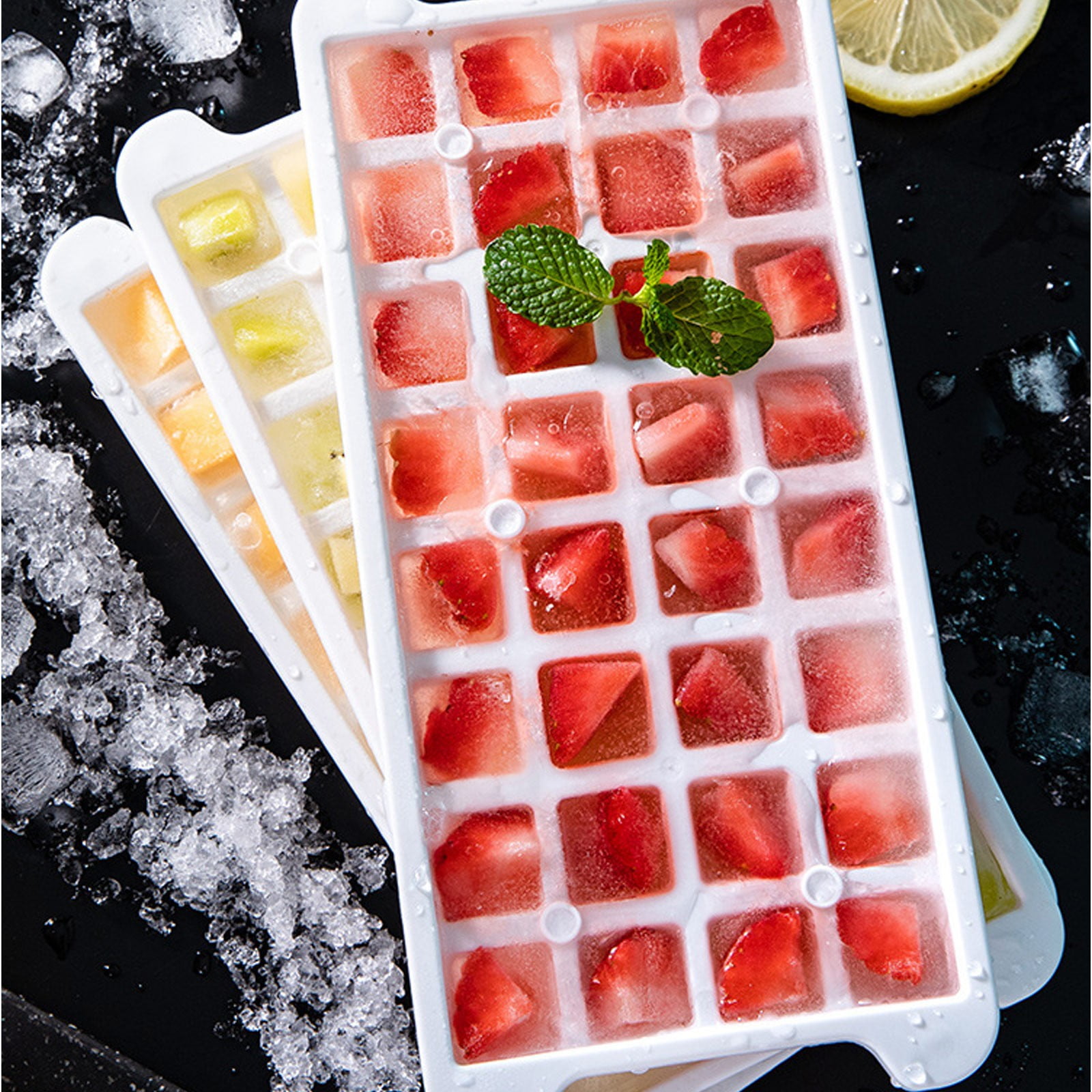 XKHHLH Ice Trays for Freezer with Lid and Bin,Plastic Ice Bin Container for Freezer, Crushed Ice Cube Trays with Lids and Bin,Ice Container with Locking Lid,BPA Free,Easy to Remove