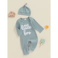 thumbnail image 3 of Suealasg Baby Boys Jumpsuit +Hat Set 3 6 12 18 Months Infant Long Sleeve Crew Neck Letters Print Romper Bodysuit, 3 of 7