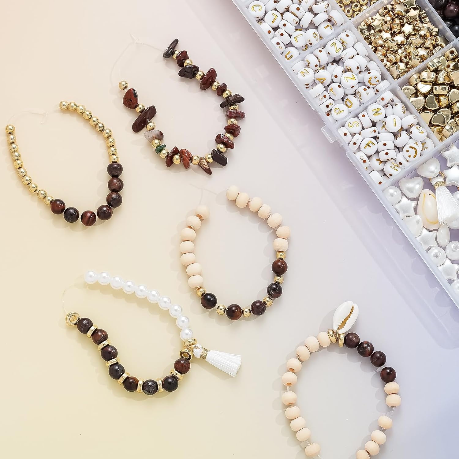 DIY Jewelry Making Kit, 1000+ Beads with Letters, Turquoise and Pearl Beads, Gold Charms, Bracelet Supplies (Red)