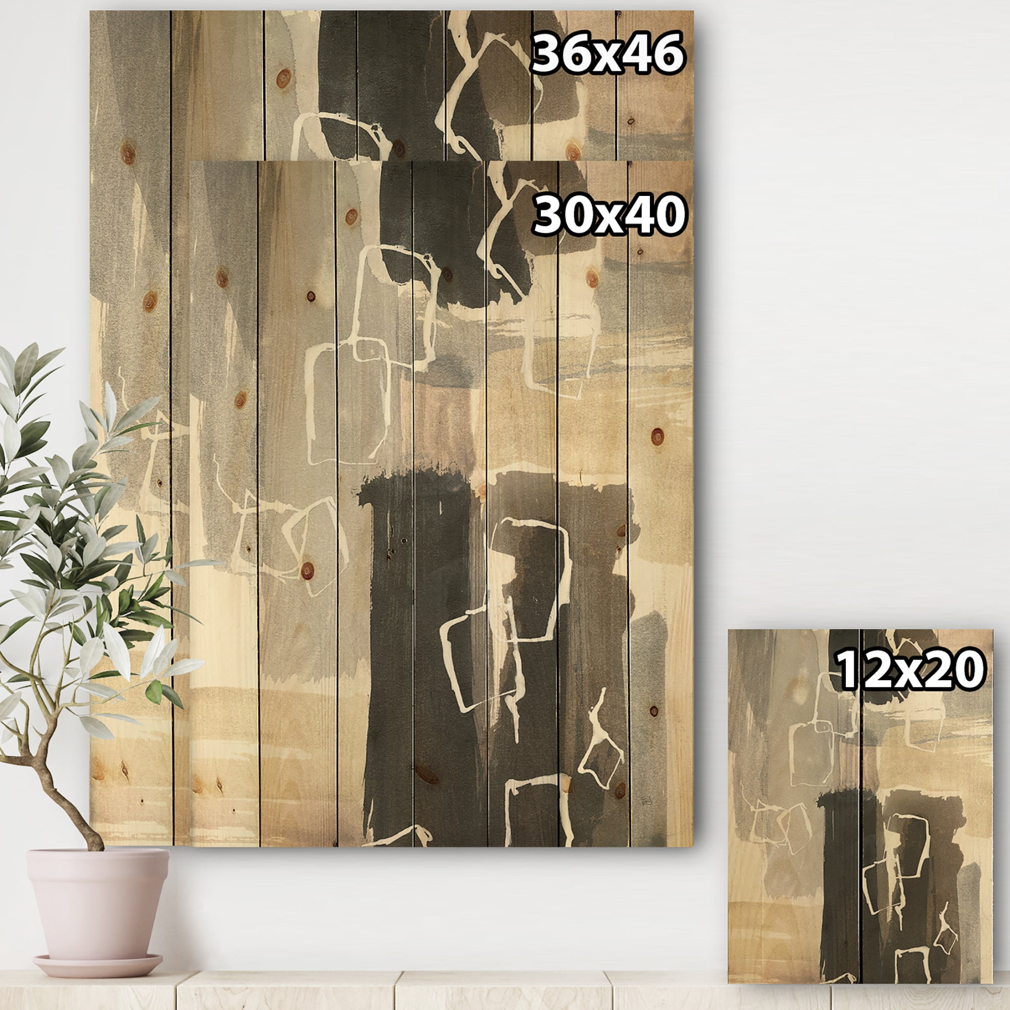 Designart 'Abstract Glam Dancing shape I' Modern & Contemporary Print on Natural Pine Wood