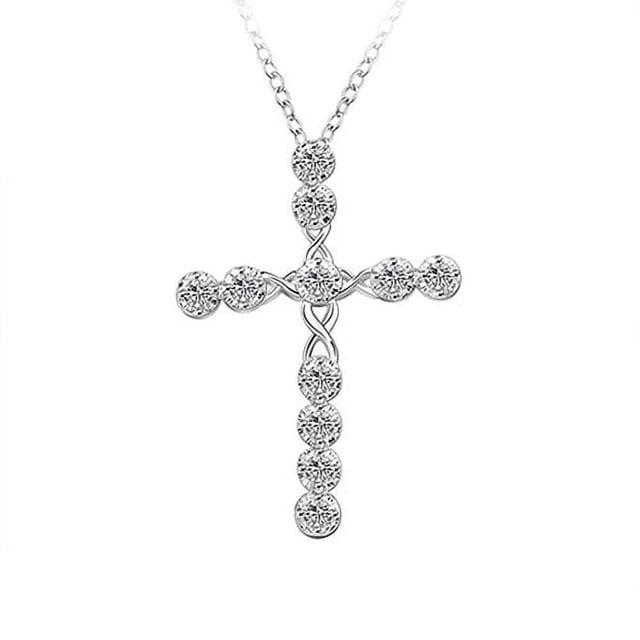 Nvzi Collar con colgante de circonita en cruz chapada en plata pura
