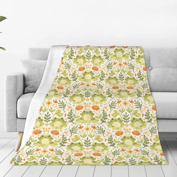 Balery Frogs And Botanical Manta de Felpa Suave y Acogedora – Cobija de Franela Aterciopelada para Cama, Lavable y Cálida para Sofá, Mascotas, Transpirable-60"x50"