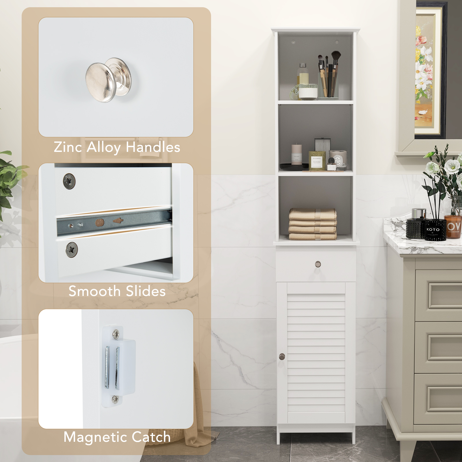Giantex Tall Bathroom Cabinet with Adjustable Shelves, Freestanding Storage Organizer