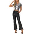 thumbnail image 2 of INSPIRE CHIC Crop Tops Metálicos para Mujeres con Manga Corta y Abertura para Fiesta de Halloween Top Brillante Holográfico L Negro Plateado, 2 of 5