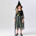 thumbnail image 5 of Odeerbi Kids Girls Halloween Dresses Stage Performance Dress Outfits Fashion Solid Color Outfit Long Sleeve Round Neck Dress Green, 5 of 9