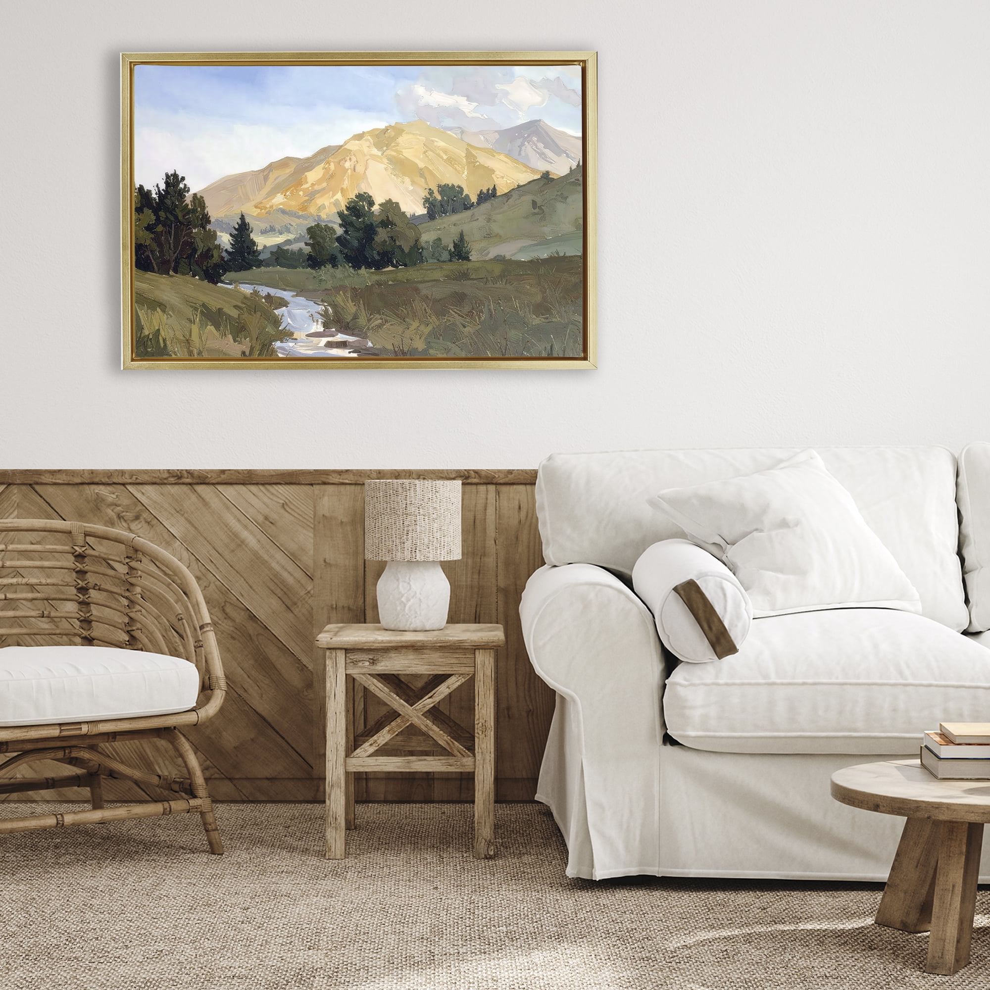 Stupell Industries Mountain Divide Valley Gold Framed Floater Canvas Wall Art, design by Alonza Saunders