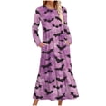 thumbnail image 2 of WFJCJPAF 2025 New Halloween Halloween Dresses for Women Plus Size 26 Summer,Ladies'and Winter Fashionable Round Neck Long Sleeved Halloween Printed Dress - Purple L, 2 of 5