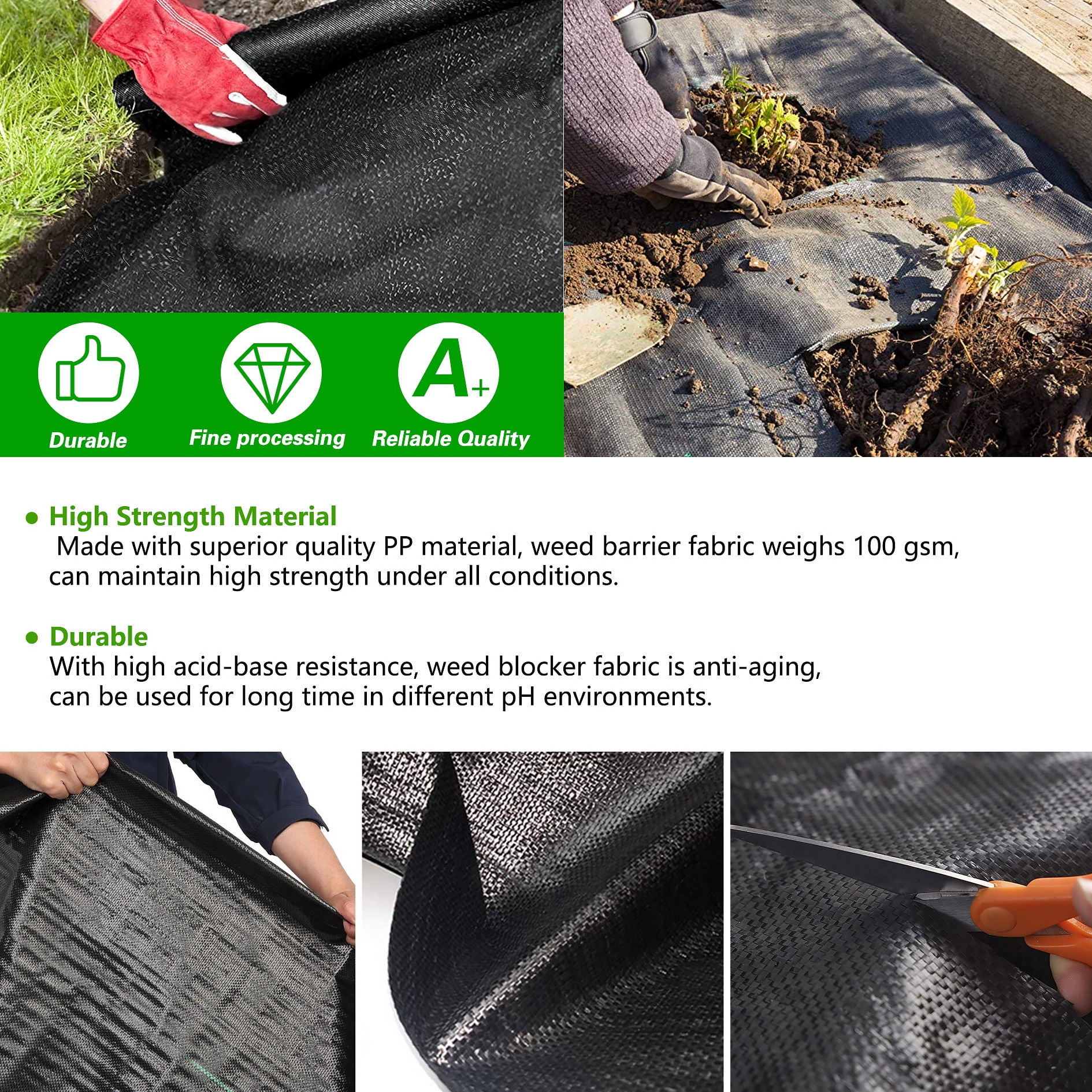 hostic 5FT x 8FT Landscape Fabric, Weed Barrier Control Fabric, Ground Grass Cover Cloth for Garden Landscape Weed Blocking