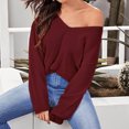 thumbnail image 2 of Aoochasliy Womens Sweaters Clothes Pullover Elastic Solid Color Strap V-neck Tops, 2 of 8