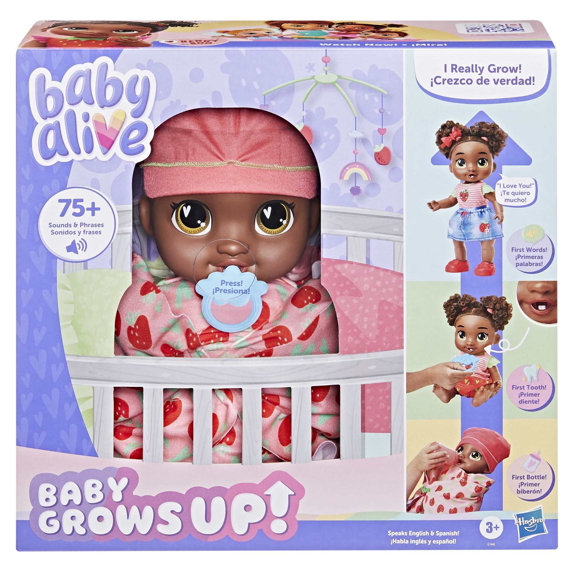 Baby Alive Bébé grandit Berry Boo, coffret poupée interactive