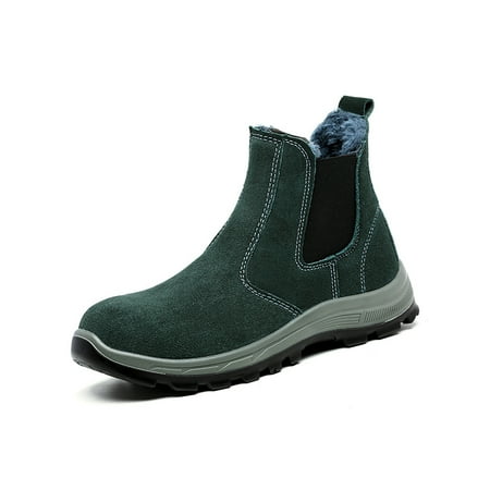 

Lacyhop Men Safety Shoes Heavy Duty Work Boots Steel Toe Protection Boot Outdoor Faux Suede Chelsea Booties Comfort Slip Resistant Green with Plush Lined 7.5