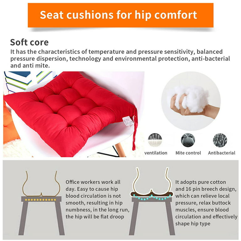16x16 Square Chair Pad Seat Cushion,with Ties Non-slip,Superior Comfort &  Softness,Indoor Outdoor Sofa Chair Pads Cushion Pillow Pads for Garden Home  Kitchen Office Car 