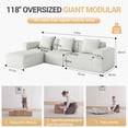 thumbnail image 2 of 118-inch modular sofa can be converted into an oversized sofa bed Free conversion sofa set flexible configuration, soft corduroy cloud velvet fabric Three-person combination with footrest -white, 2 of 8