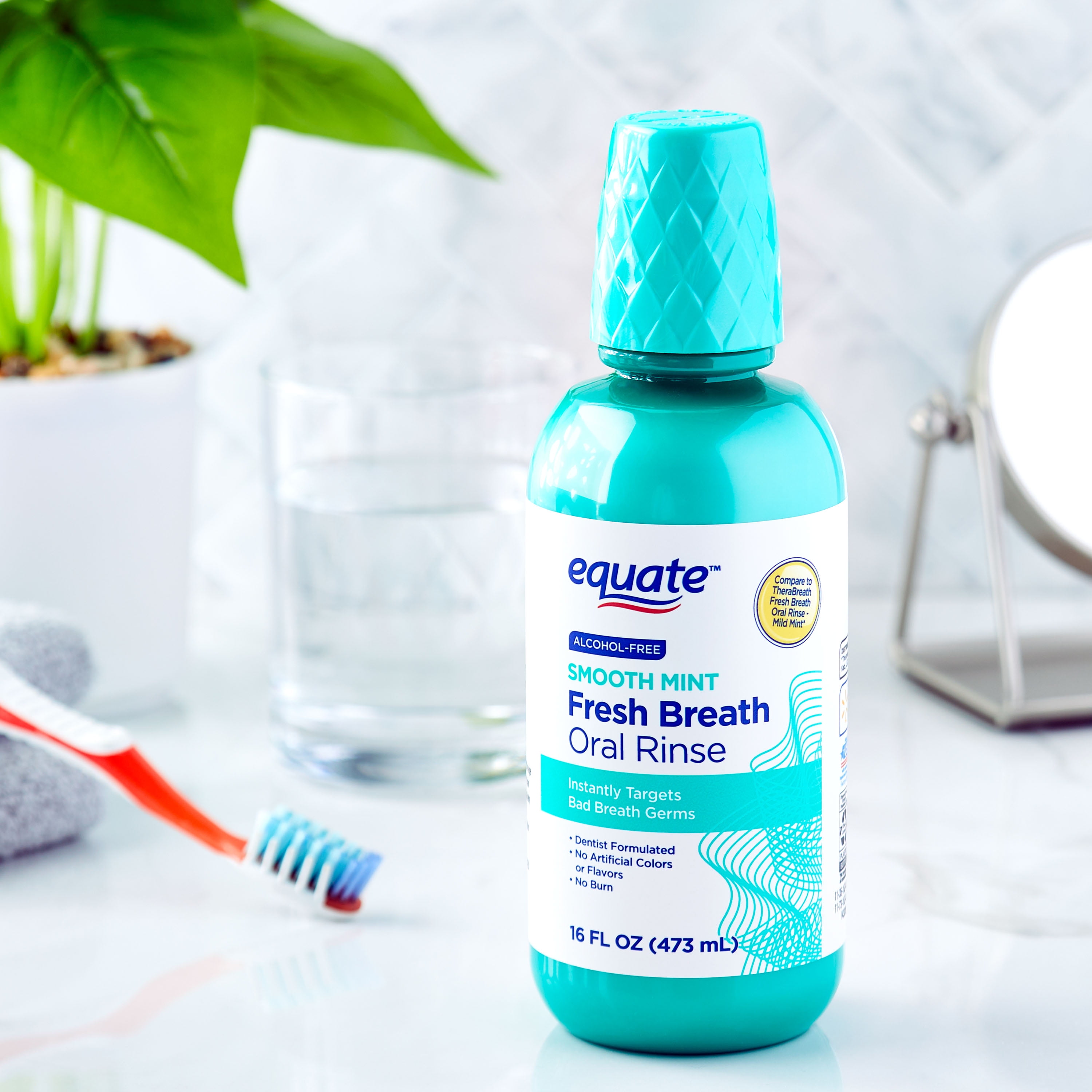 Equate Fresh Breath Oral Rinse Alcohol Free Mouthwash, Smooth Mint