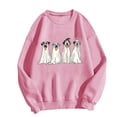 thumbnail image 4 of RKSTN Crew Neck Sweatshirts Women Halloween Dogs in Ghost Sheets Print Long Sleeve Loose Fit Pullover Lightweight Sweatshirts for Women (Pink ,XL), 4 of 4