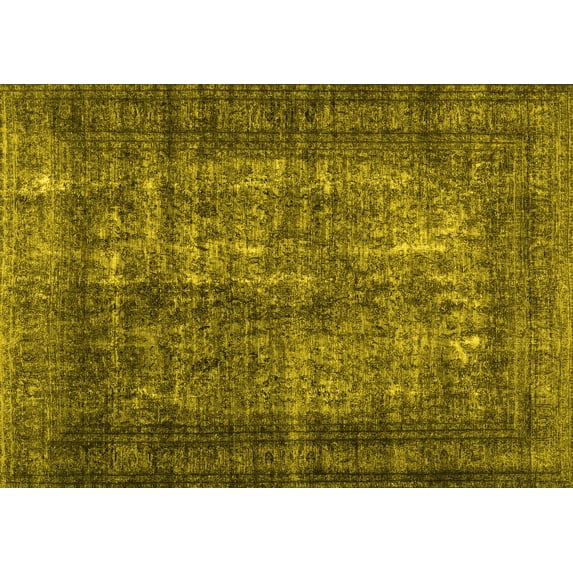Ahgly Company Machine Washable Indoor Rectangle Abstract Yellow Contemporary Area Rugs, 2' x 3'