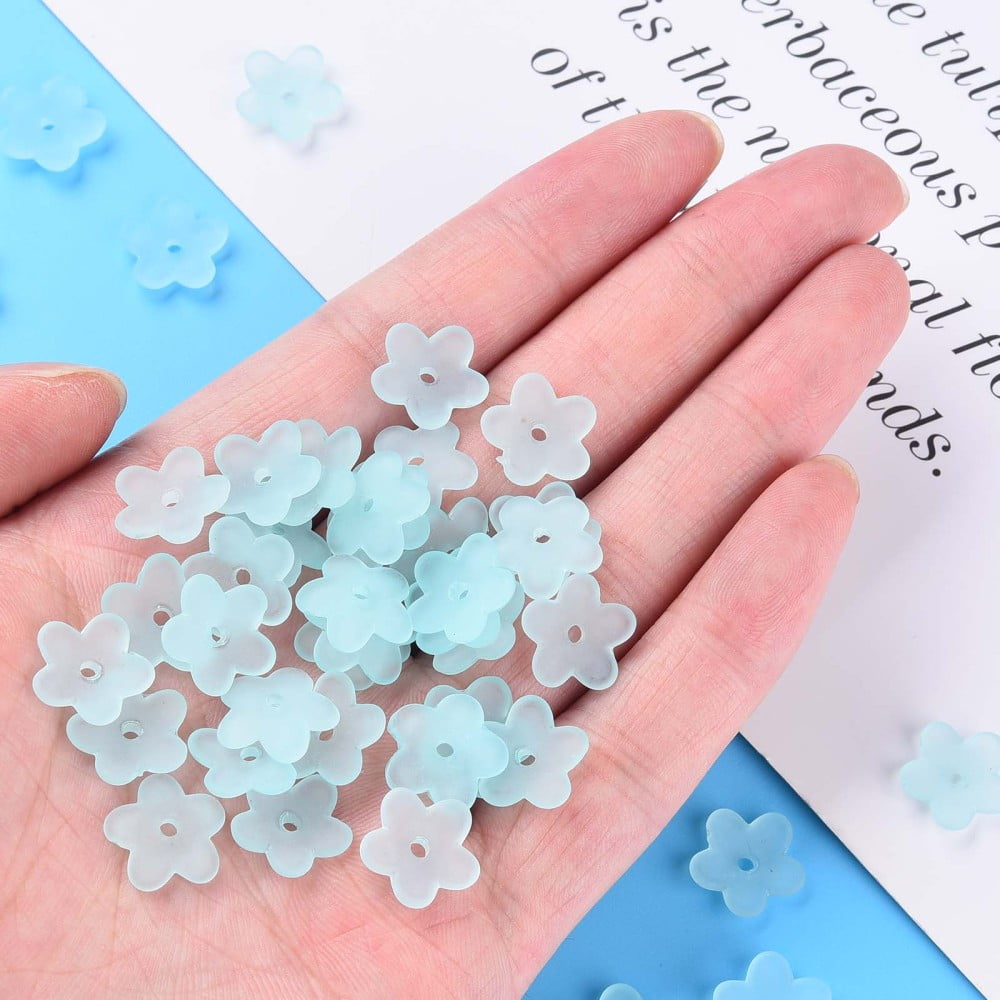 500g Transparent Acrylic Beads Frosted Flower Cyan 12.5x13x2.5mm Hole: 1.8mm about 2439pcs/500g